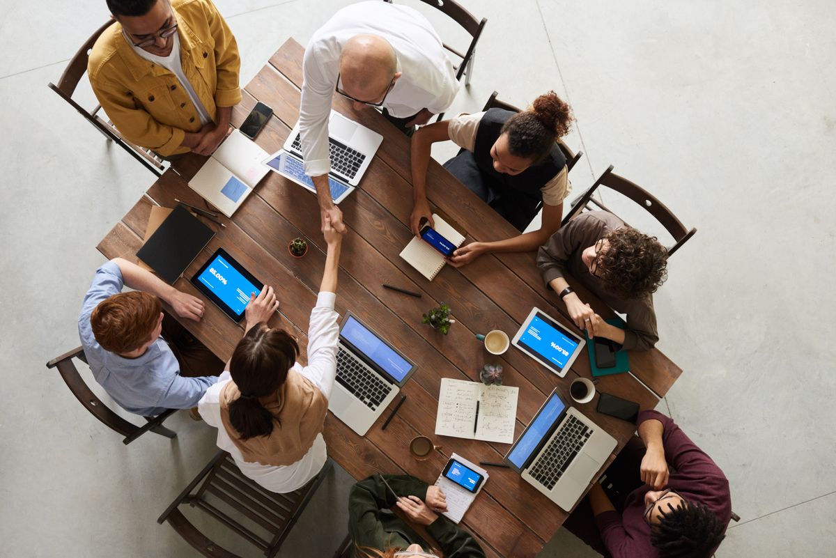 Business team collaborating in a modern office
